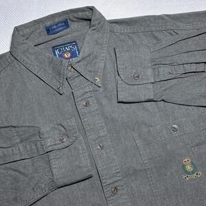 Vintage Chaps Ralph Lauren Button Down Shirt Mens XL Crest Gray Chambray Denim